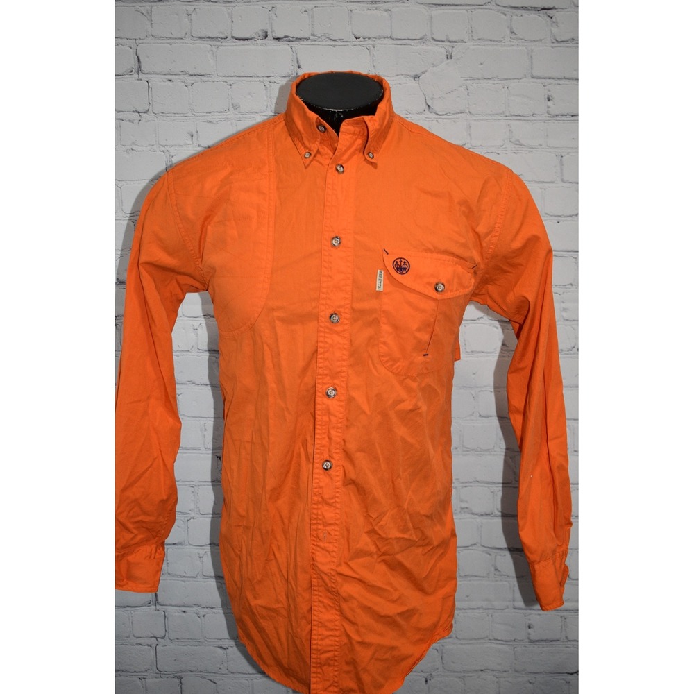 Beretta Shooting Shirt Mens Small Orange Button Down Hunting Vented Long Sleeve